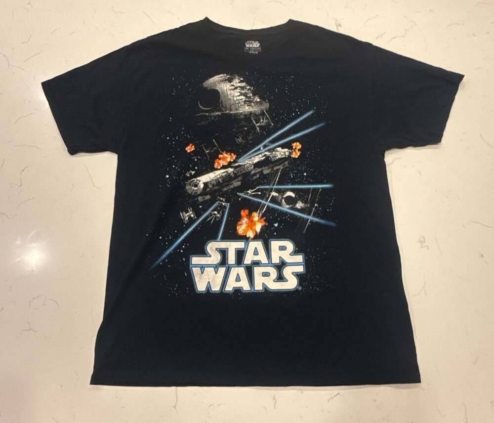Jerry Leigh Star Wars Death Star Space Battle T-Shirt Size L Black Cotton
